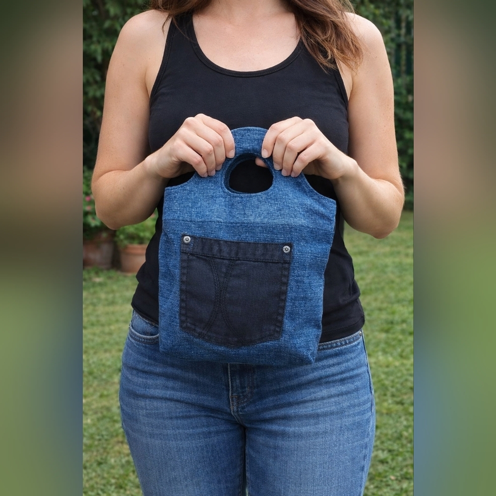 Small Denim Patchwork Hand Bag